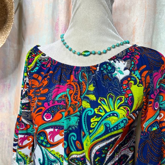 📌WinWin Great Color Combination Half Sleeves Tunic w/ Lace and Elastic Neckline - Picture 4 of 15